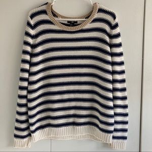 Blue Cream Gold Crew Striped Thick Sweater Sz. M